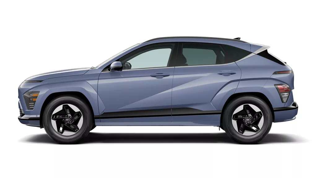 A side-view of the Hyundai Kona EV.