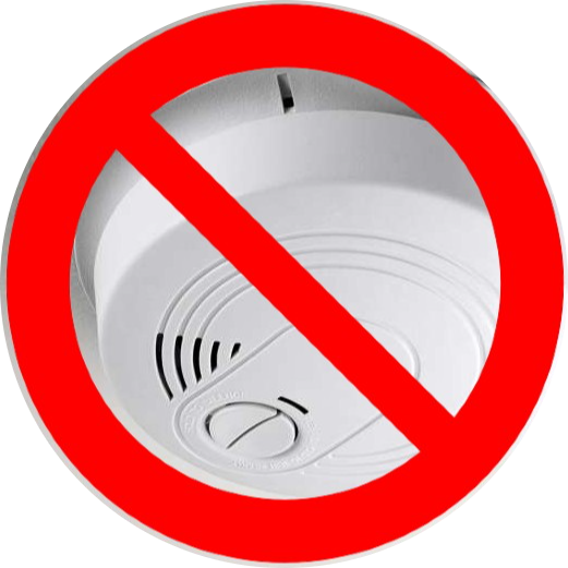 A picture of a smoke detector with a 'no' or 'do not' sign covering it.